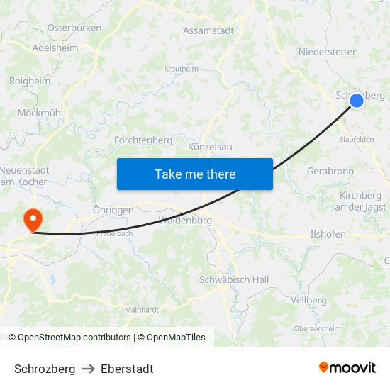 Schrozberg to Eberstadt map