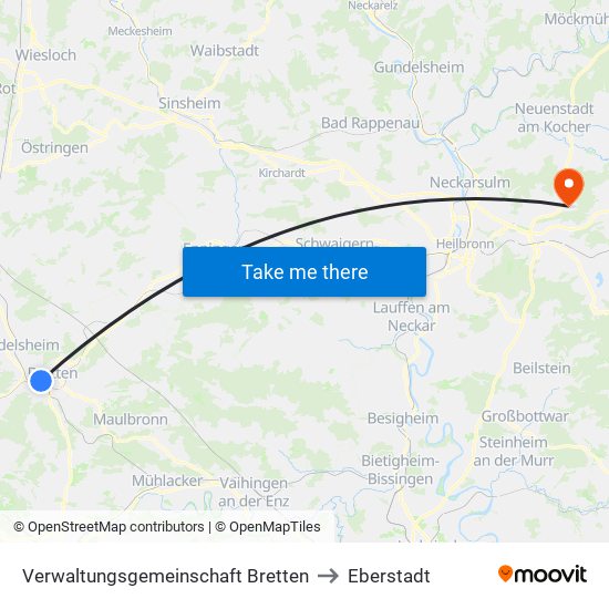 Verwaltungsgemeinschaft Bretten to Eberstadt map