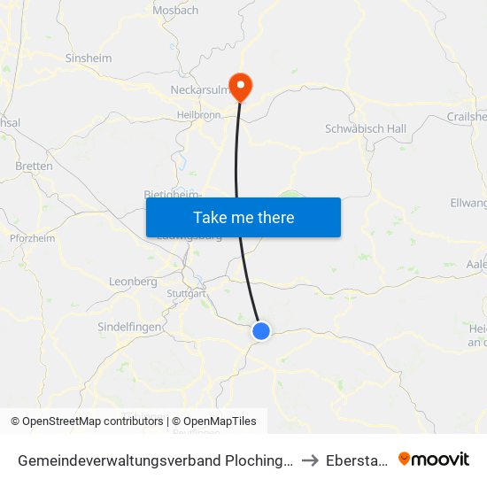 Gemeindeverwaltungsverband Plochingen to Eberstadt map