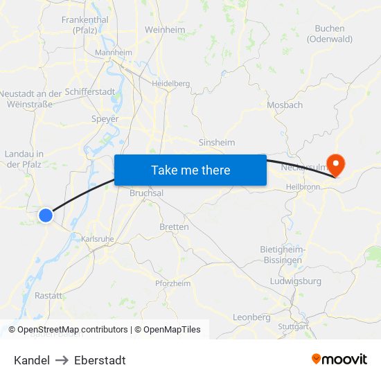 Kandel to Eberstadt map