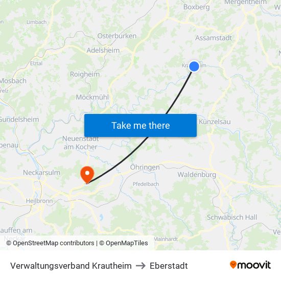 Verwaltungsverband Krautheim to Eberstadt map