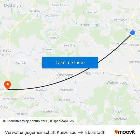 Verwaltungsgemeinschaft Künzelsau to Eberstadt map