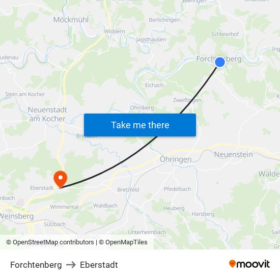 Forchtenberg to Eberstadt map