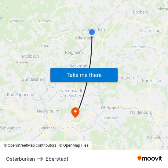 Osterburken to Eberstadt map