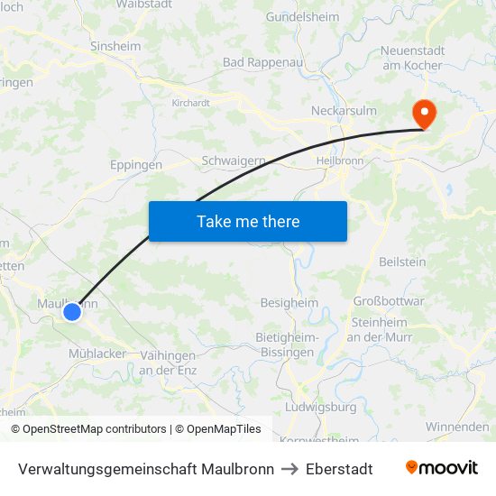 Verwaltungsgemeinschaft Maulbronn to Eberstadt map