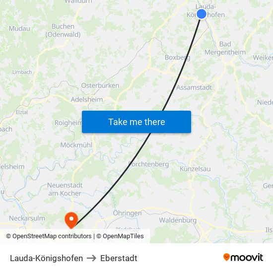 Lauda-Königshofen to Eberstadt map