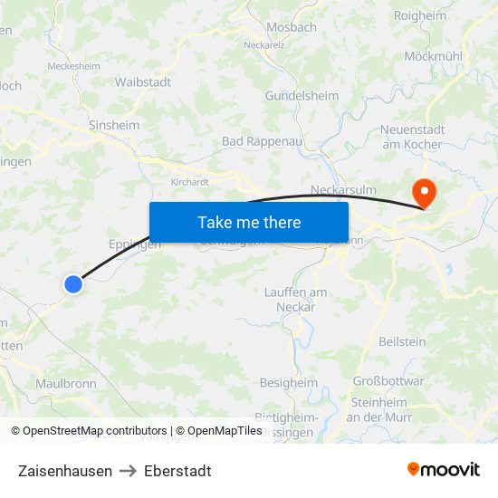 Zaisenhausen to Eberstadt map