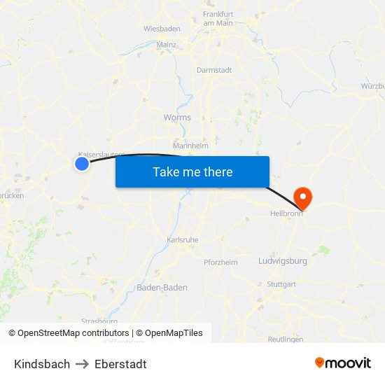 Kindsbach to Eberstadt map