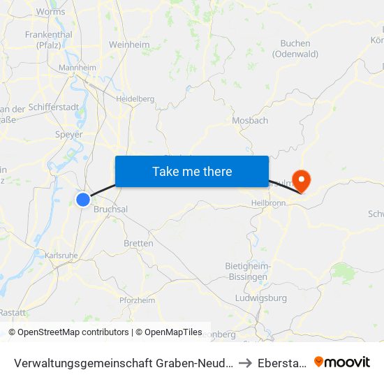 Verwaltungsgemeinschaft Graben-Neudorf to Eberstadt map
