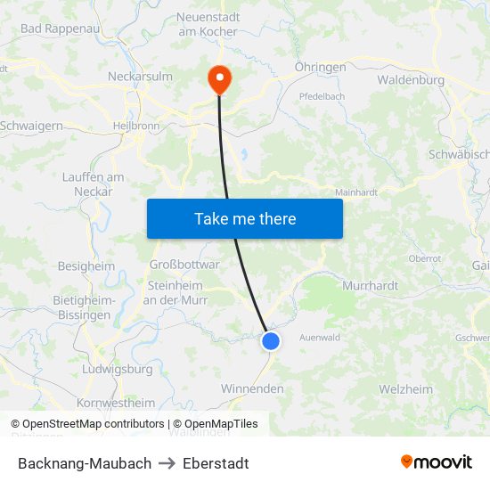 Backnang-Maubach to Eberstadt map