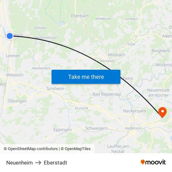 Neuenheim to Eberstadt map