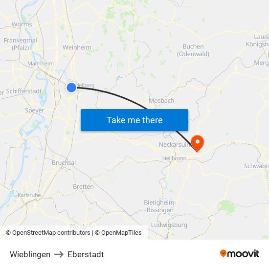 Wieblingen to Eberstadt map