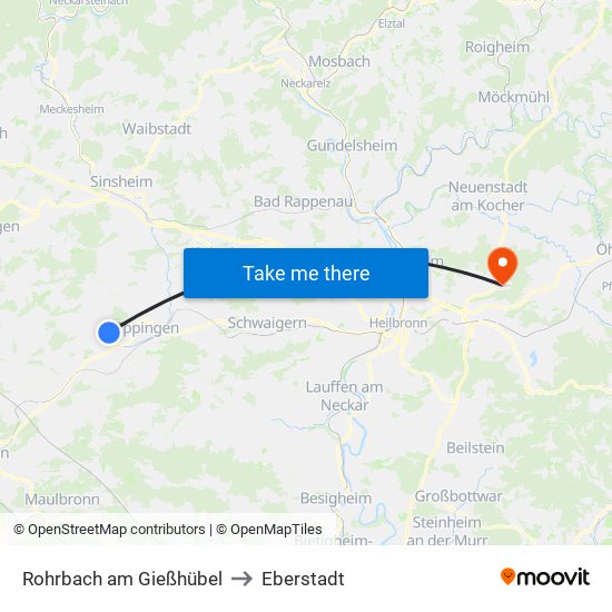 Rohrbach am Gießhübel to Eberstadt map