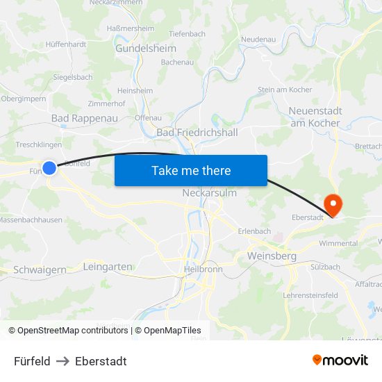 Fürfeld to Eberstadt map