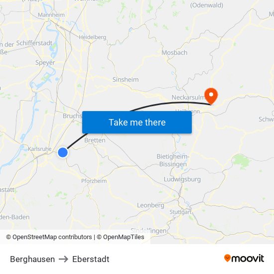 Berghausen to Eberstadt map