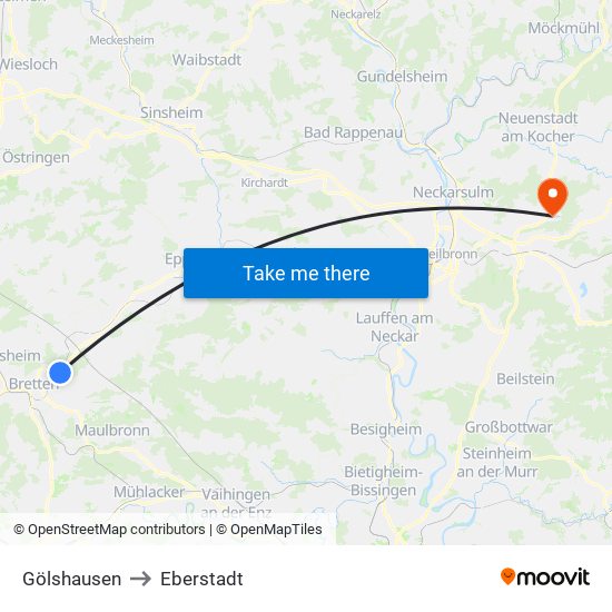 Gölshausen to Eberstadt map