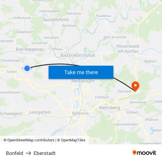 Bonfeld to Eberstadt map