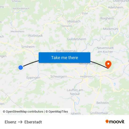 Elsenz to Eberstadt map