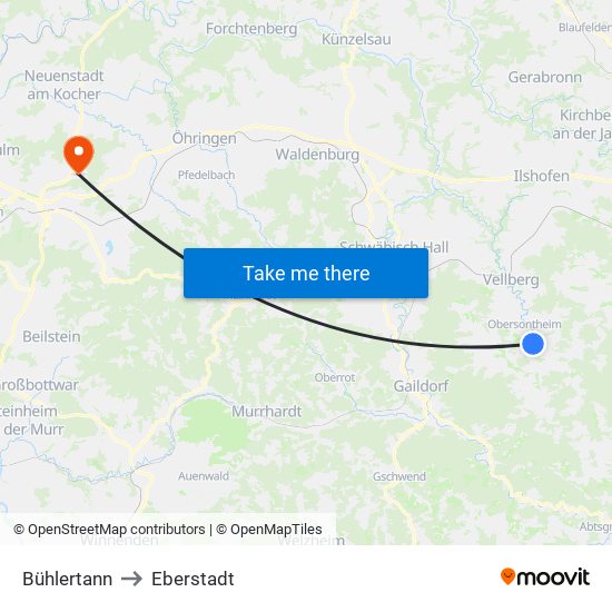 Bühlertann to Eberstadt map