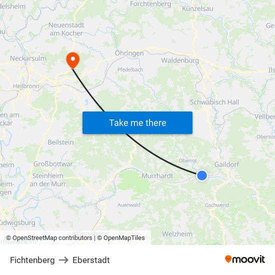 Fichtenberg to Eberstadt map