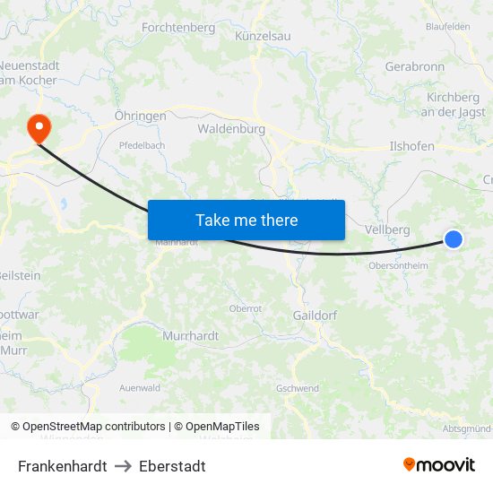 Frankenhardt to Eberstadt map