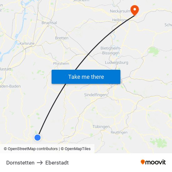 Dornstetten to Eberstadt map