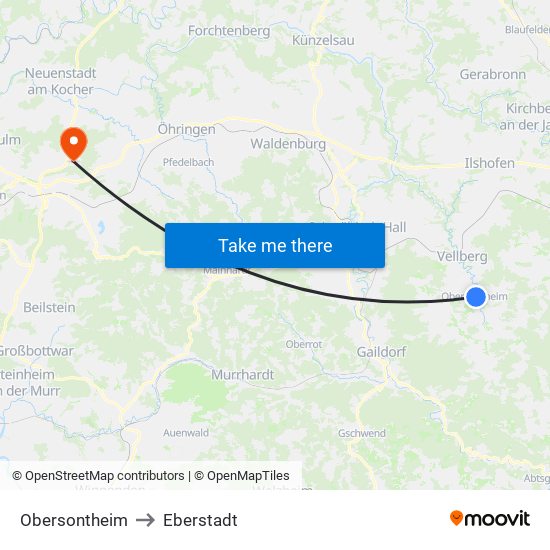 Obersontheim to Eberstadt map