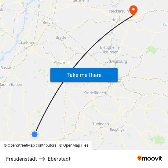 Freudenstadt to Eberstadt map