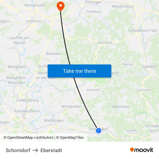 Schorndorf to Eberstadt map