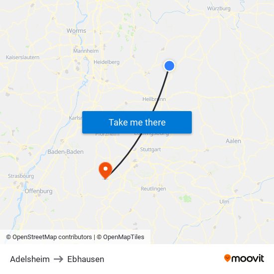 Adelsheim to Ebhausen map