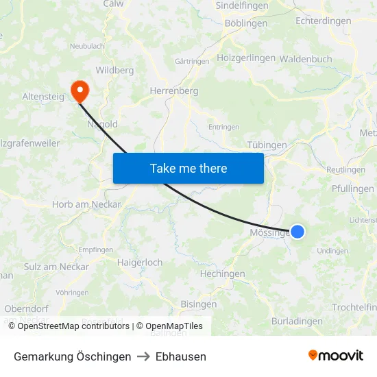 Gemarkung Öschingen to Ebhausen map