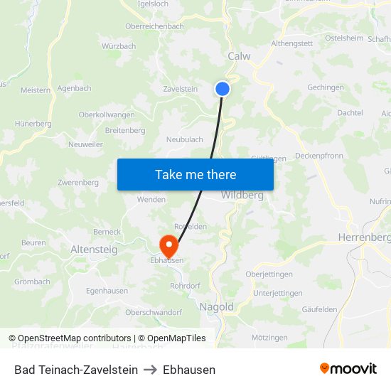 Bad Teinach-Zavelstein to Ebhausen map