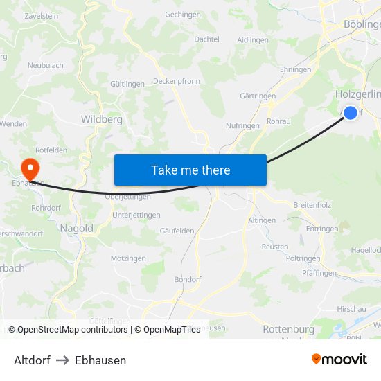 Altdorf to Ebhausen map