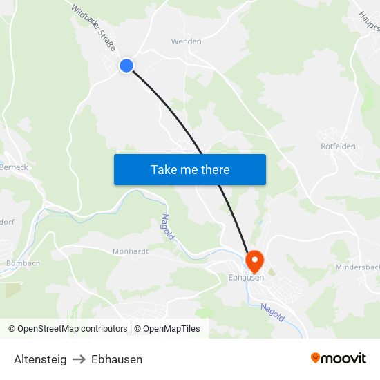 Altensteig to Ebhausen map