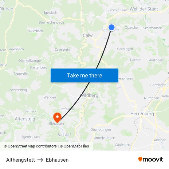 Althengstett to Ebhausen map