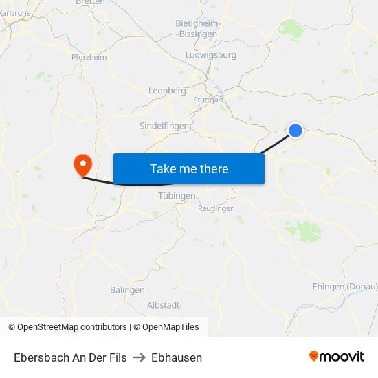 Ebersbach An Der Fils to Ebhausen map