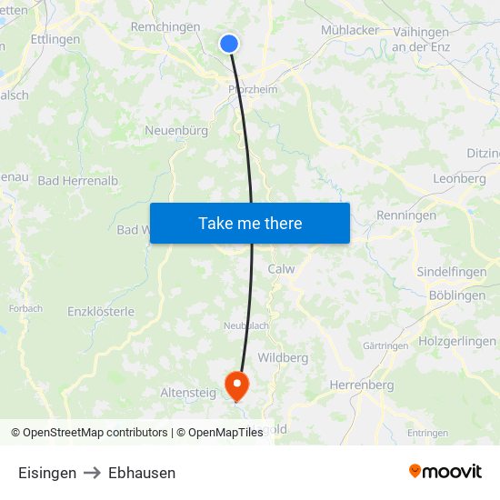 Eisingen to Ebhausen map
