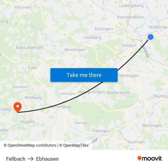 Fellbach to Ebhausen map