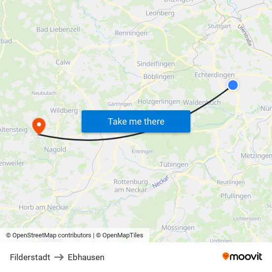 Filderstadt to Ebhausen map