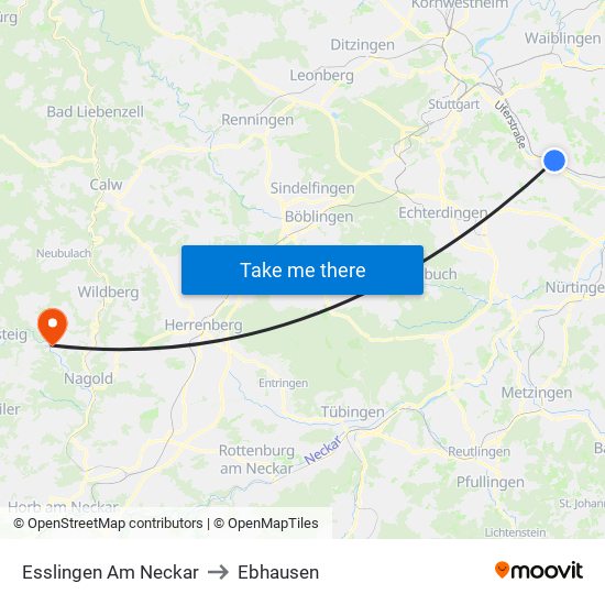 Esslingen Am Neckar to Ebhausen map