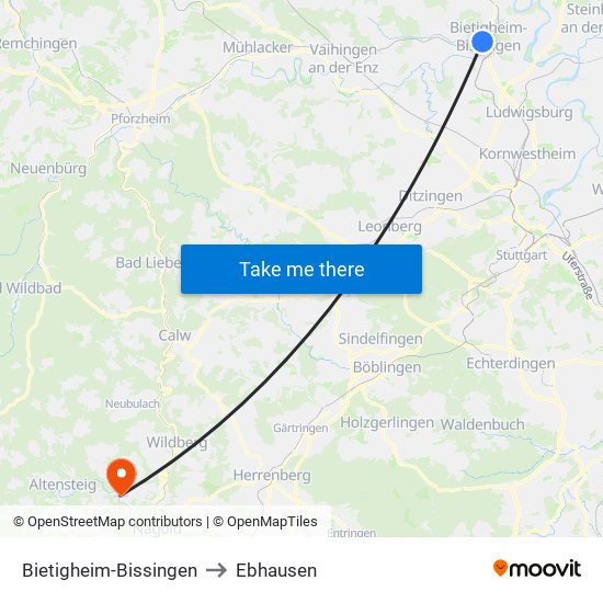 Bietigheim-Bissingen to Ebhausen map