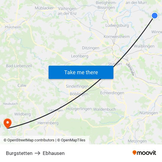 Burgstetten to Ebhausen map