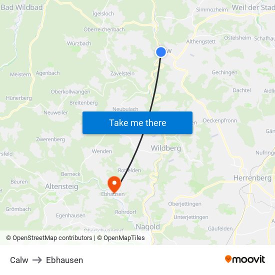 Calw to Ebhausen map