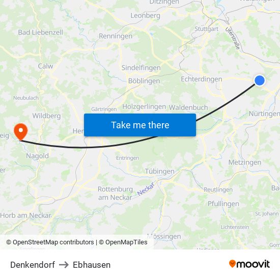 Denkendorf to Ebhausen map