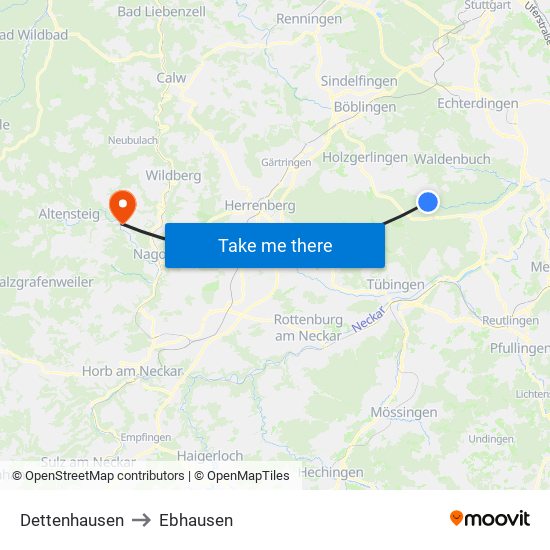 Dettenhausen to Ebhausen map