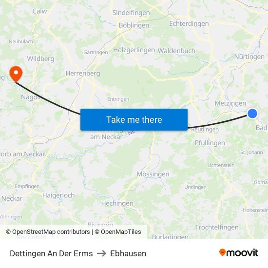 Dettingen An Der Erms to Ebhausen map