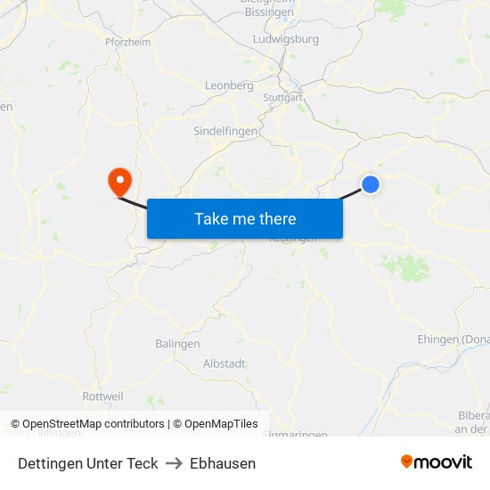 Dettingen Unter Teck to Ebhausen map