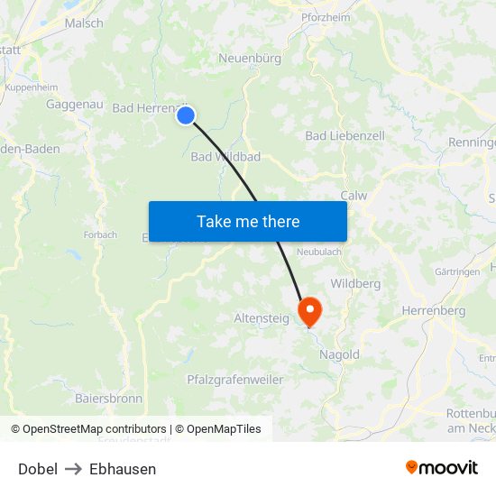 Dobel to Ebhausen map