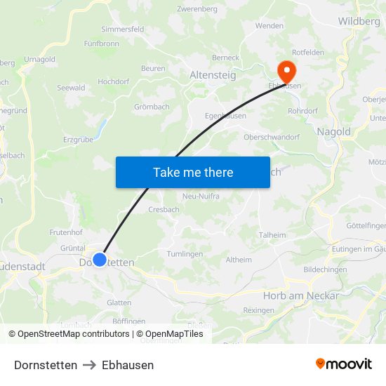 Dornstetten to Ebhausen map