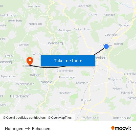 Nufringen to Ebhausen map